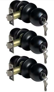 BESTTEN 3-Pack Keyed Entry Door Knobs, Matte Black Standard Ball Locks, Keyed Di